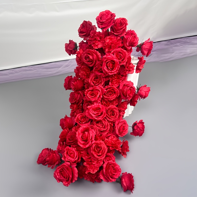 Outdoor Power For Wedding - [ロマンティックなバラのフラワーアーチ] エレガントな赤い人工バラのフラワーアーチキット - 丈夫なプラスチック製、ロマンチックな結婚式や婚約の装飾、床置き型、屋外のガーデンセレモニーや家の装飾に最適、電源不要、ウェディングデコレーション