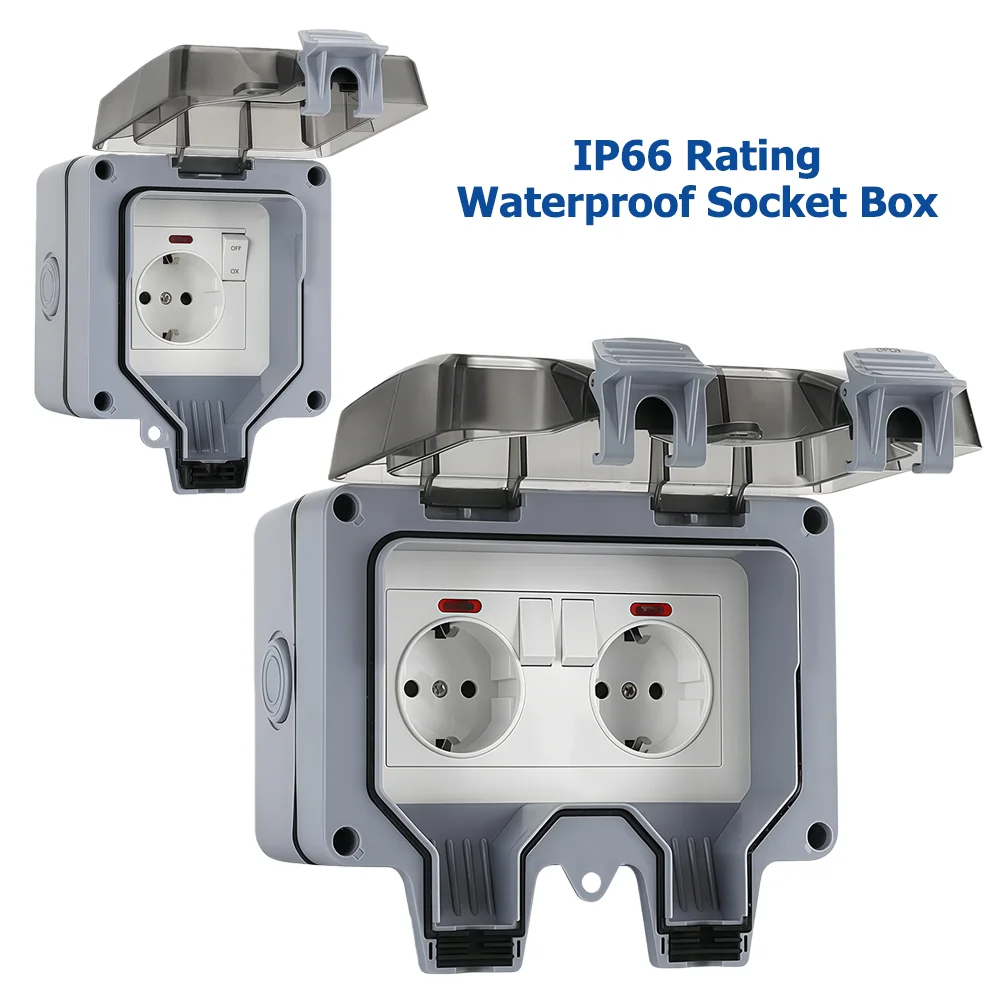 Power Switch Outdoor - スイッチインジケーターライト付きヨーロピアンスタイル屋外ソケット、IP66定格、表面実装、部屋、バスルーム、庭に適しています