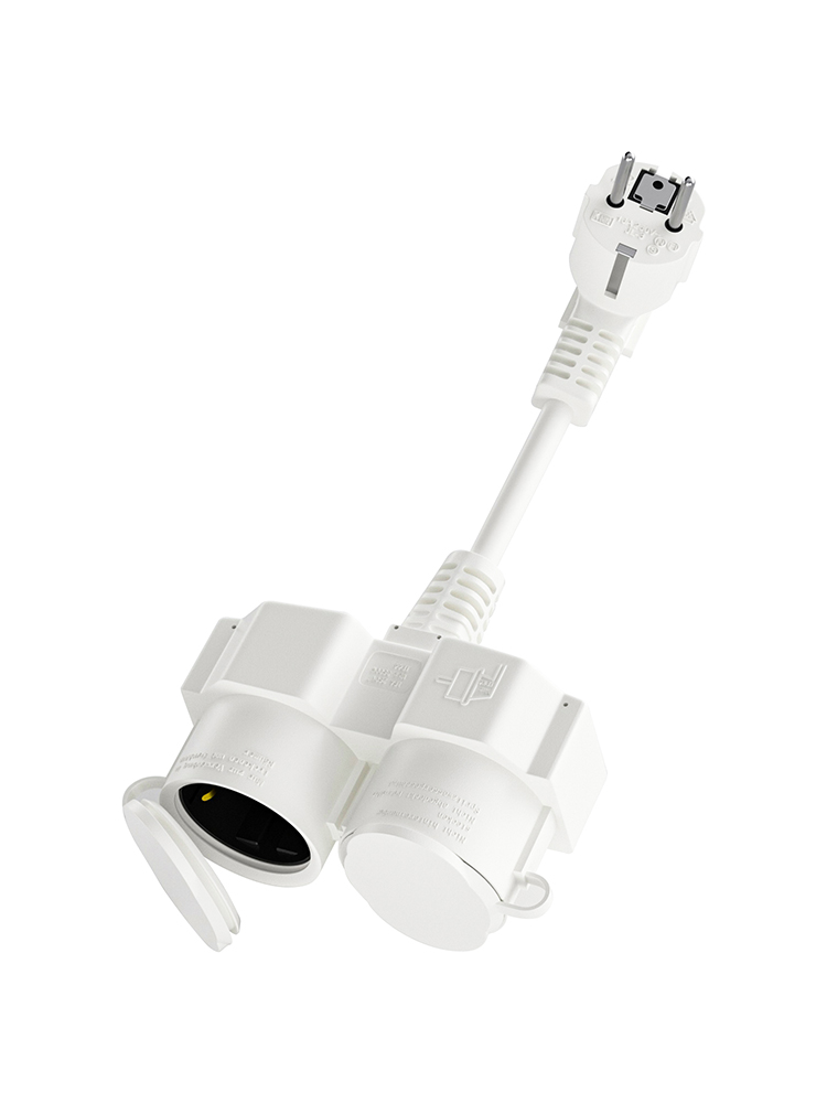 Outdoor Power Extension Cord - EU延長コード、2つのシュコソケット付き、屋外用マルチソケット16A/250V IP20、防水カバー付きマルチプラグ