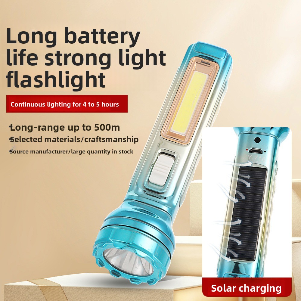 Outdoor Power Solutions - 太陽光発電の超高輝度 LED 懐中電灯 - アウトドア キャンプや夜釣り用のポータブル多機能照明ツール