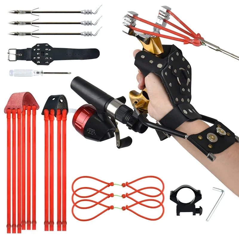 Outdoor Power Solutions - 強力な釣りスリングショット リストレスト付き 屋外狩猟 全金属素材 スリングショット 大型カタパルト