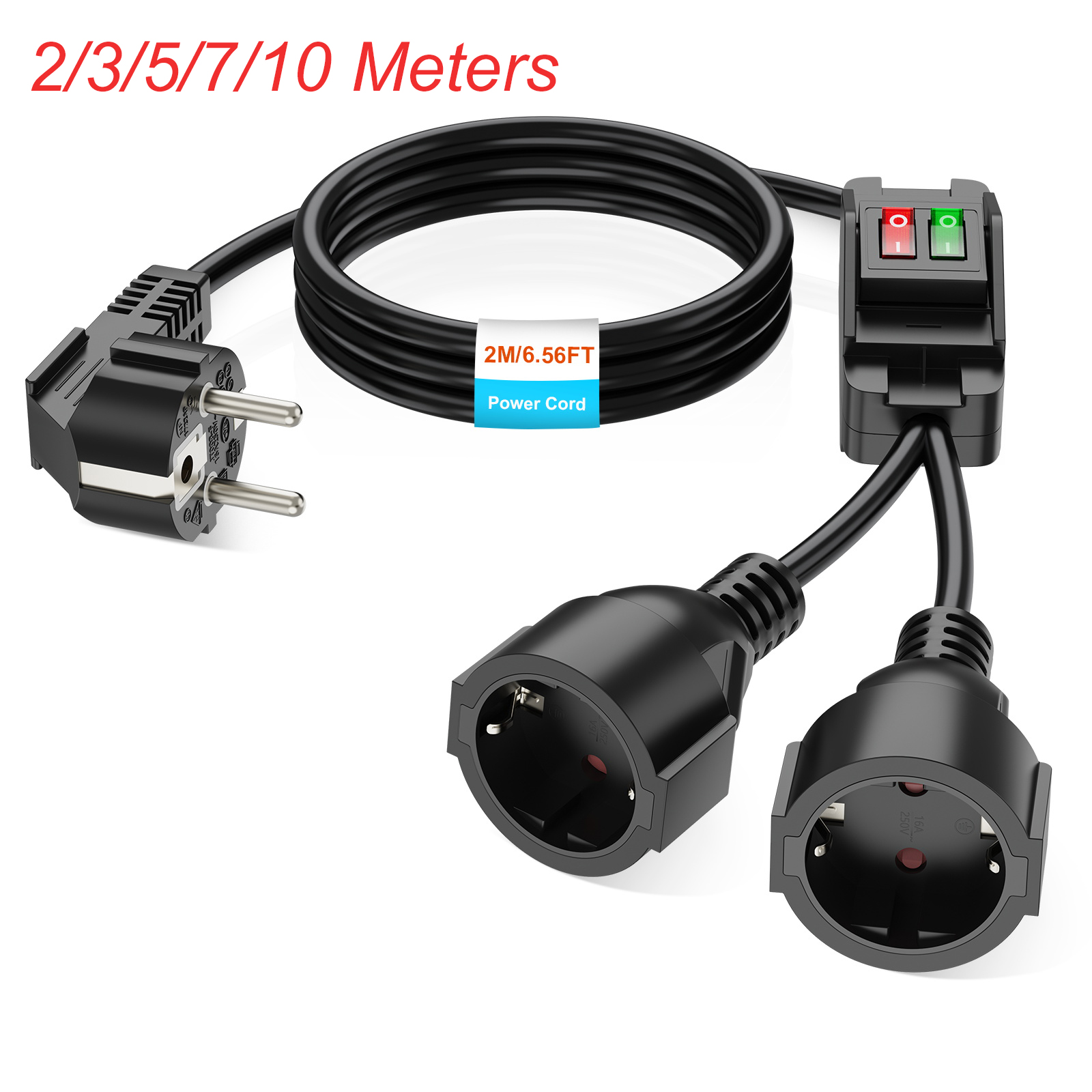 EUプラグ延長コード、オン/オフスイッチ付き、0.4/2/3 - Outdoor Power Extension Cord のレビューと価格